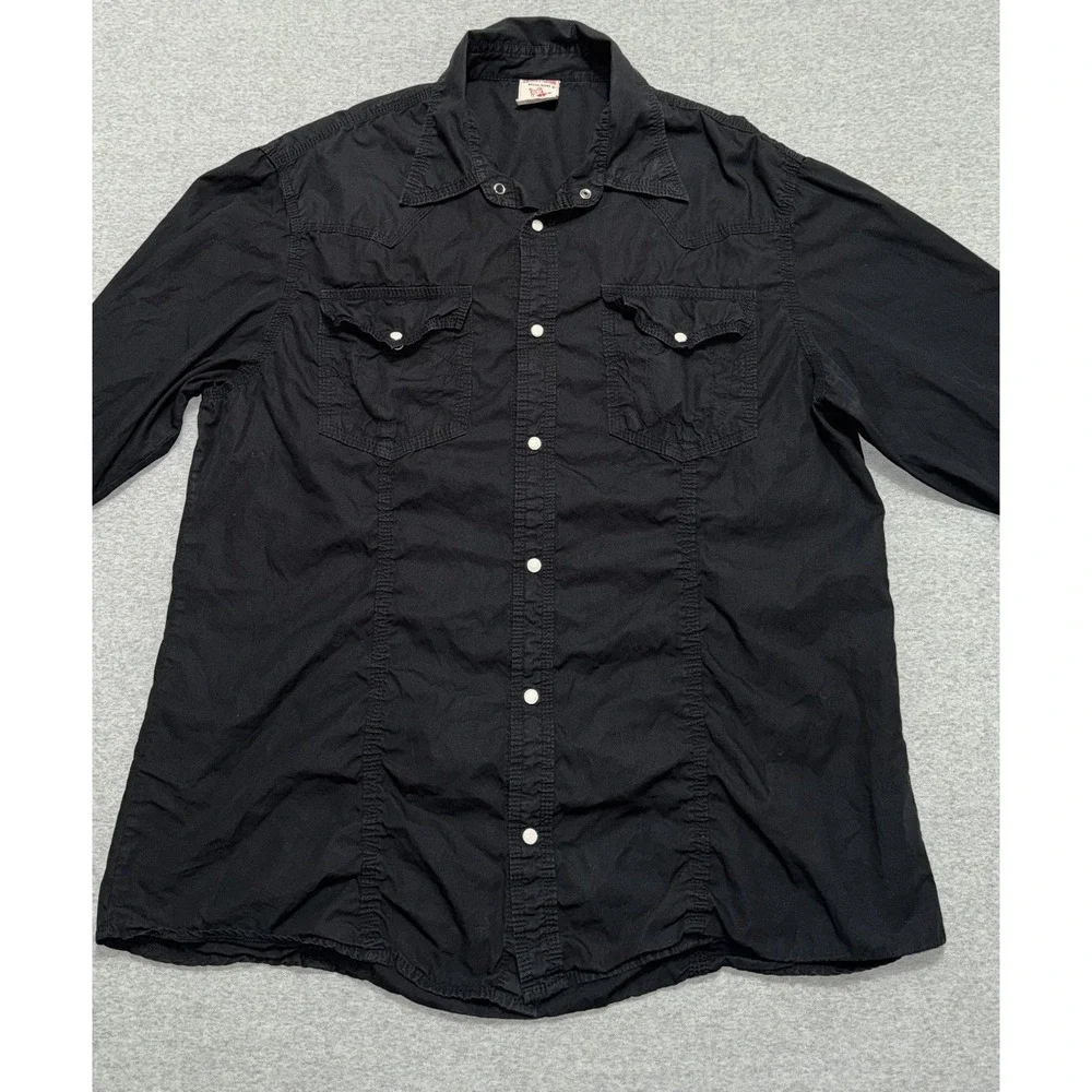 True Religion Men's Shirt Western Black pearl Snap Button Up Size 2XL